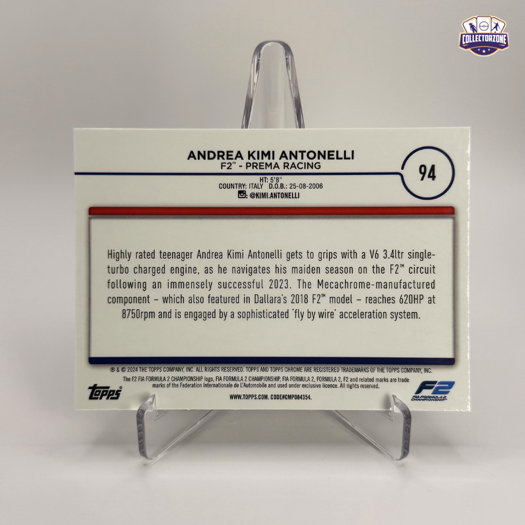 Topps Chrome F1 2024 Kimi Antonelli (PREMA F2 Cars Orange Foil 29/50)