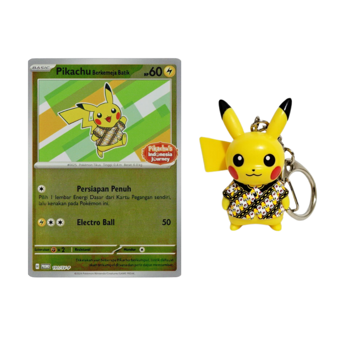 Pokémon Berkemeja Holo Batik Pikachu 191/SV-P + Pikachu Batik Keychain